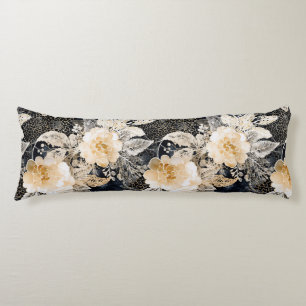 Wild Black Cream Leopard Animal Floral Body Pillow