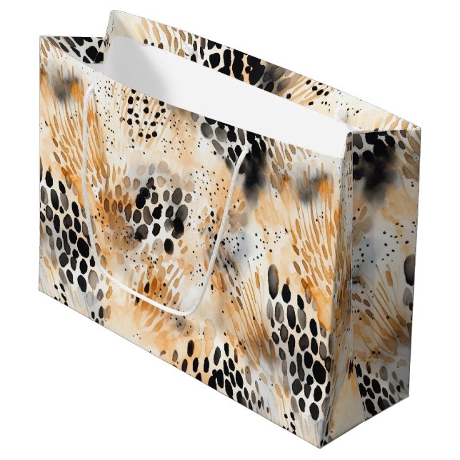 Wild Black Cream Leopard Animal Floral Large Gift Bag (Front Angled)