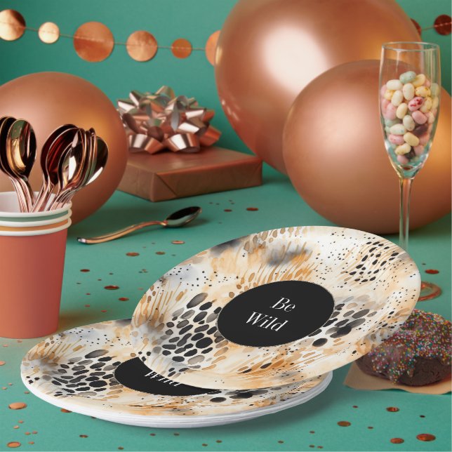 Wild Black Cream Leopard Animal   Paper Plate (Multi)