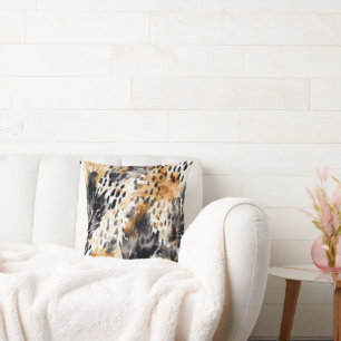 Wild Black Cream Leopard Animal Print Throw Pillow