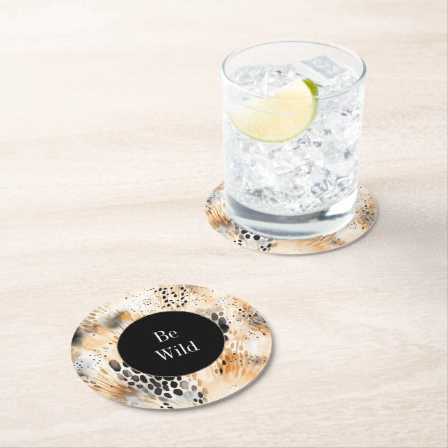 Wild Black Cream Leopard Animal   Round Paper Coaster (Insitu)