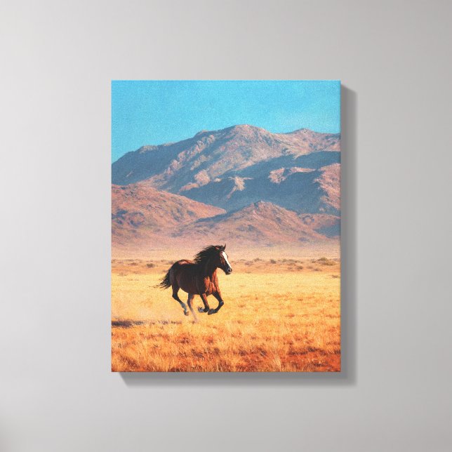 Wild Black Horse Bright Desert Art Canvas Print (Front)