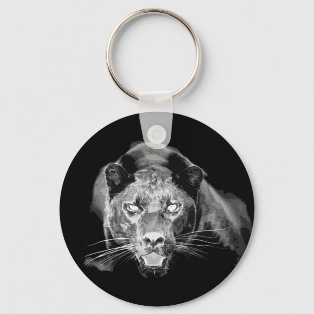 Wild Black Jaguar Cat Roars Keychain (Front)