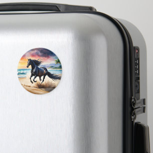 Wild black stallion galloping magnet