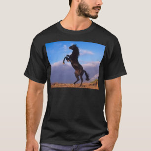 Wild Black Stallion Rearing Horse T-Shirt