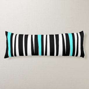 Wild! Black & White Zebra Stripes w Aqua Body Pillow