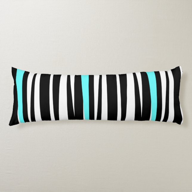 Wild! Black & White Zebra Stripes w Aqua Body Pillow (Front)