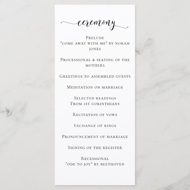 Wild Blossoms Black and White Calligraphy Wedding Program (Front)