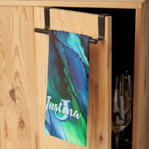 Wild Blue Oceanscape Alcohol Ink Kitchen Towel