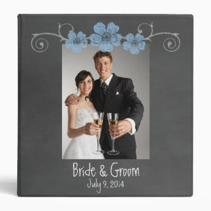 Wild Blue Roses Chalkboard Wedding Photo Album Binder