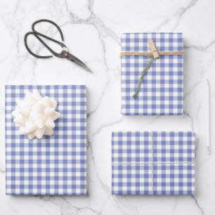 Wild Blue Yonder Gingham Check Pattern Wrapping Paper Sheet