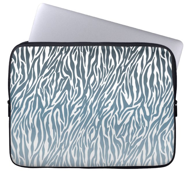 Wild Blue Zebra Print Ombre Laptop Sleeve (Front)
