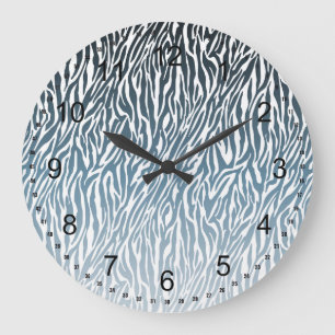 Wild Blue Zebra Print Ombre Large Clock