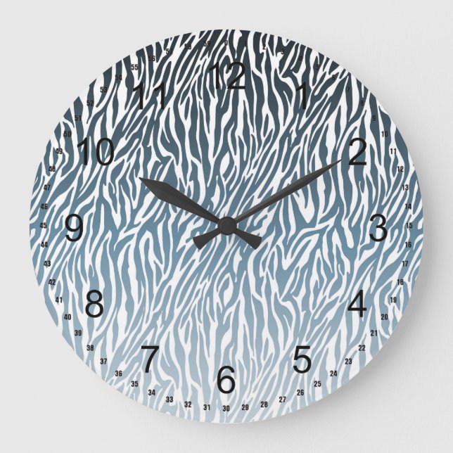 Wild Blue Zebra Print Ombre Large Clock (Front)