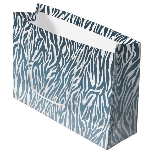 Wild Blue Zebra Print Ombre Large Gift Bag (Front Angled)