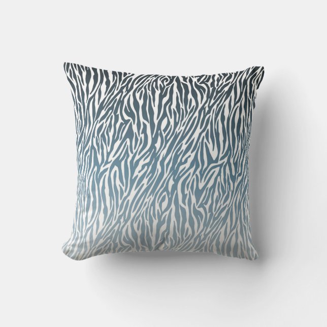 Wild Blue Zebra Print Ombre Throw Pillow (Front)