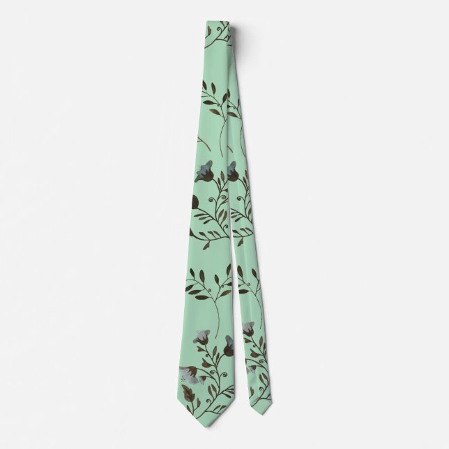 Wild Bluebell Watercolor Mint Wedding Invite Set Tie (Front)
