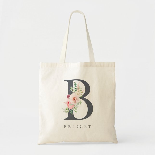 Wild Blush Botanical Floral Letter B Monogram Tote Bag (Front)