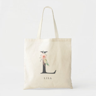 Wild Blush Botanical Floral Letter L Monogram Tote Bag