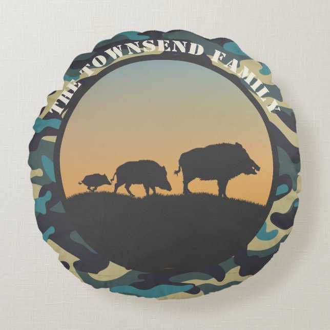 Wild Boar and Camo Round Pillow (Front)