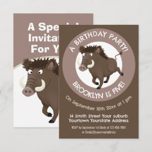 Wild boar cartoon personalized birthday invitation