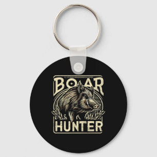 Wild Boar Cool Retro Hog Hunting Mens Vintage Keychain