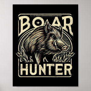 Wild Boar Cool Retro Hog Hunting Mens Vintage  Poster