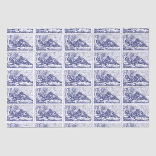 Wild Boar Family Drawing Blue Tissue Paper (Front)