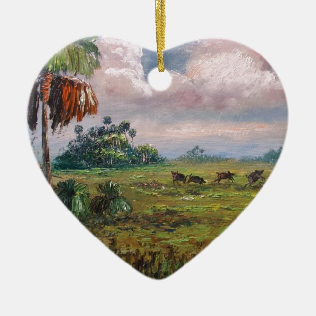 Wild Boar Hunting Ceramic Ornament (Front)