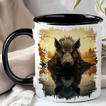 Wild Boar in Autumn Lake Reflection Mug<br><div class="desc">Immerse yourself in the rugged beauty of the Wild Boar in Autumn Lake Reflection Mug. This captivating mug features a detailed image of a wild boar standing in a tranquil lake, with the vibrant autumn foliage and serene forest beautifully reflected in the water. Customized with your name, it adds a...</div>