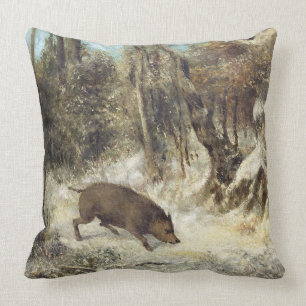 Wild Boar in the Snow, signed as Courbet (fake) Throw Pillow
