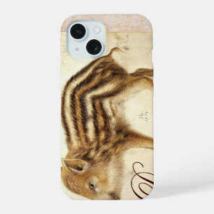 WILD BOAR PIGLET Animal Drawing Monogram iPhone 15 Case