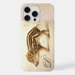 WILD BOAR PIGLET Animal Drawing Monogram iPhone 15 Pro Max Case
