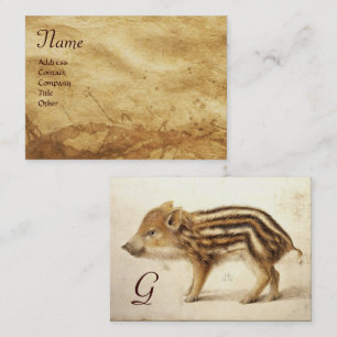 WILD BOAR PIGLET Animal Drawing Parchment Monogram Business Card