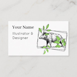Wild Boar Vintage Ink Illustration Business Card