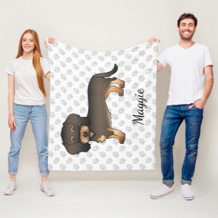 Wild Boar Wire Haired Dachshund Cartoon Dog & Name Fleece Blanket
