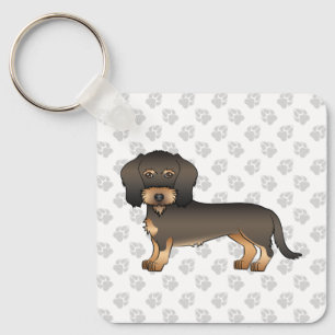 Wild Boar Wire Haired Dachshund Cartoon Dog & Paws Keychain