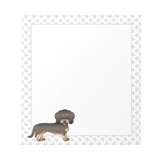Wild Boar Wire Haired Dachshund Cartoon Dog & Paws Notepad (Front)