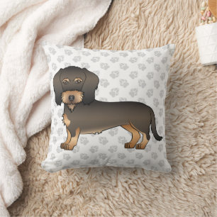 Wild Boar Wire Haired Dachshund Cartoon Dog & Paws Throw Pillow
