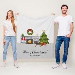 Wild Boar Wire Haired Dachshund - Christmas Room Fleece Blanket