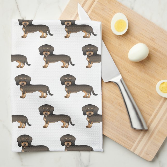 Wild Boar Wire Haired Dachshund Cute Dog Pattern Kitchen Towel (Quarter Fold)