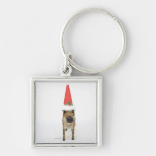 Wild boar with Christmas hat Keychain