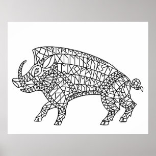 Wild Boar with Runes Poster