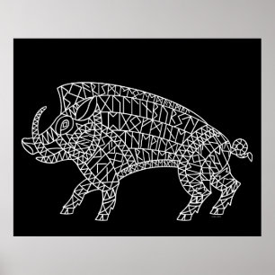 Wild Boar with Runes Poster