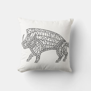 Wild Boar with Runes Throw Pillow