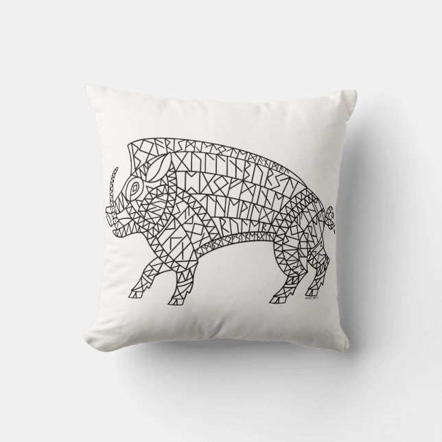 Wild Boar with Runes Throw Pillow (Front)