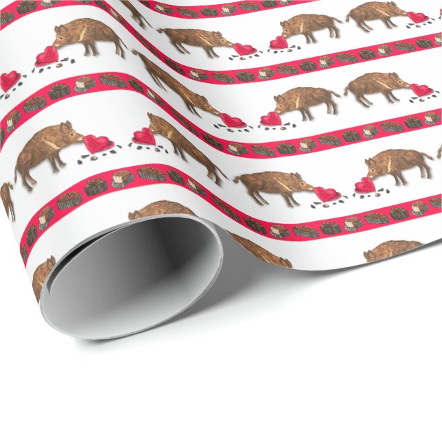 Wild Boars and Valentine's Candy  Wrapping Paper (Roll Corner)