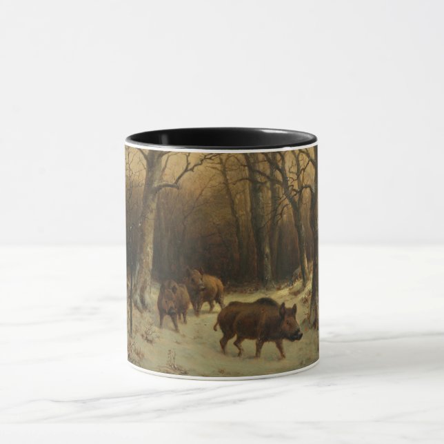 Wild Boars in the Snow (by Rosa Bonheur) Mug (Center)