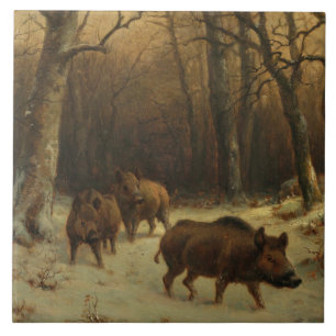 Wild Boars in the Snow (by Rosa Bonheur) Tile