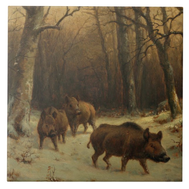 Wild Boars in the Snow (by Rosa Bonheur) Tile (Front)